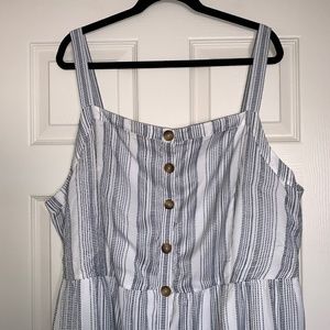 LOFT White and Black Striped Midi Dress